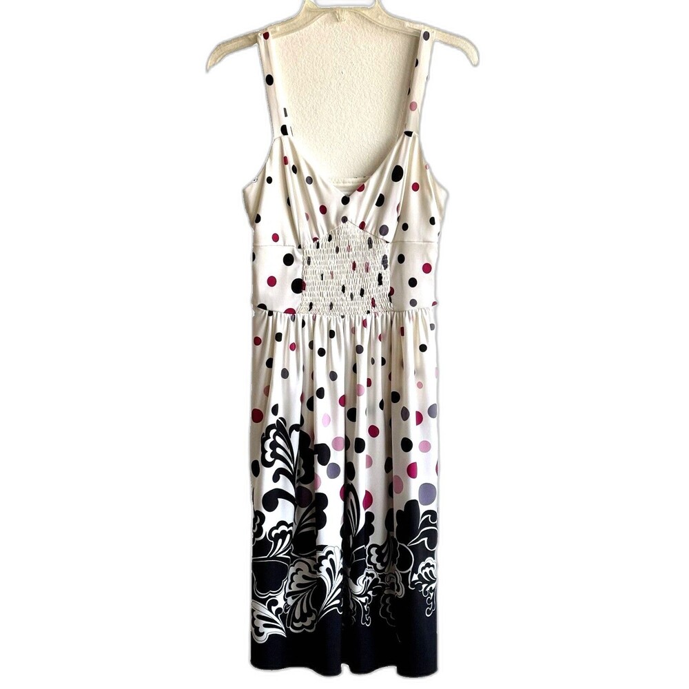 Dressbarn Strap Dress Babydoll Polka Dot Floral Multicolor Size 8 Smocked